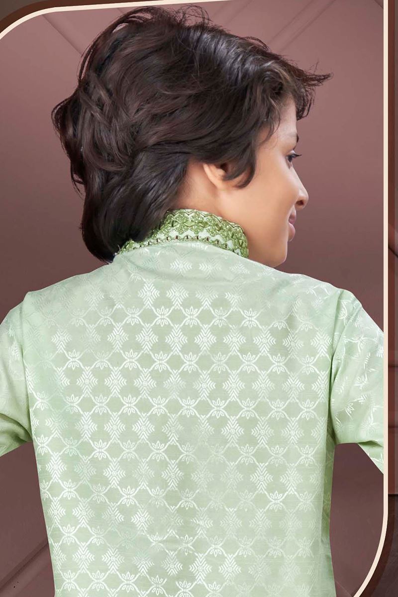 Vibrant Pista Colored Designer Kid’s Kurta Pajama Set for Festivals, Engagements, Reception, and Party
