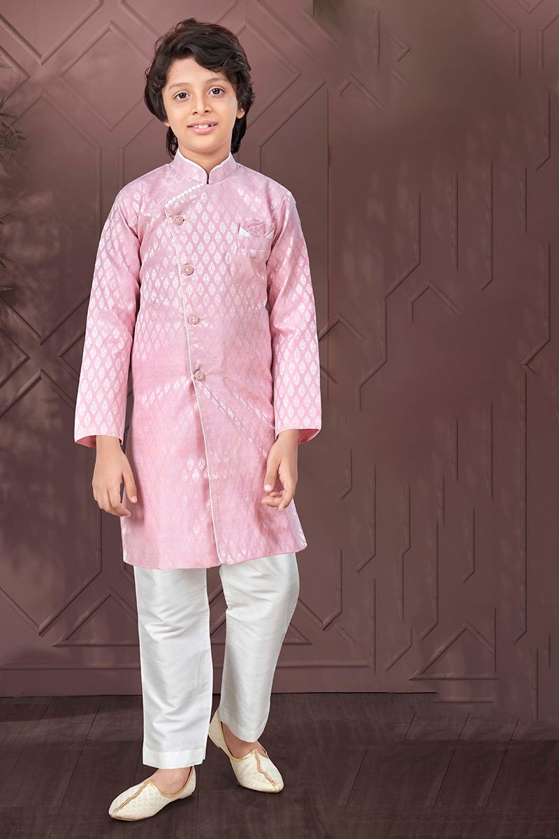 Enticing Light Pink Colored Designer Kid’s Kurta Pajama Set for Festivals, Engagements, Reception, and Party