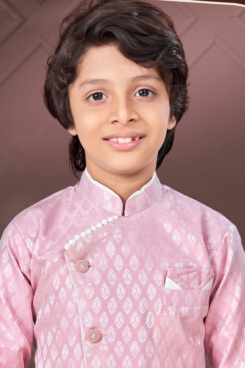 Enticing Light Pink Colored Designer Kid’s Kurta Pajama Set for Festivals, Engagements, Reception, and Party