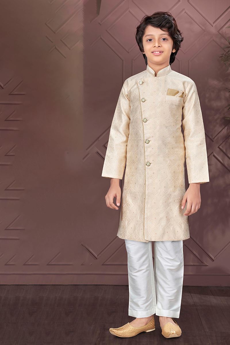 Awesome Gold Colored Designer Kid’s Kurta Pajama Set for Festivals, Engagements, Reception, and Party