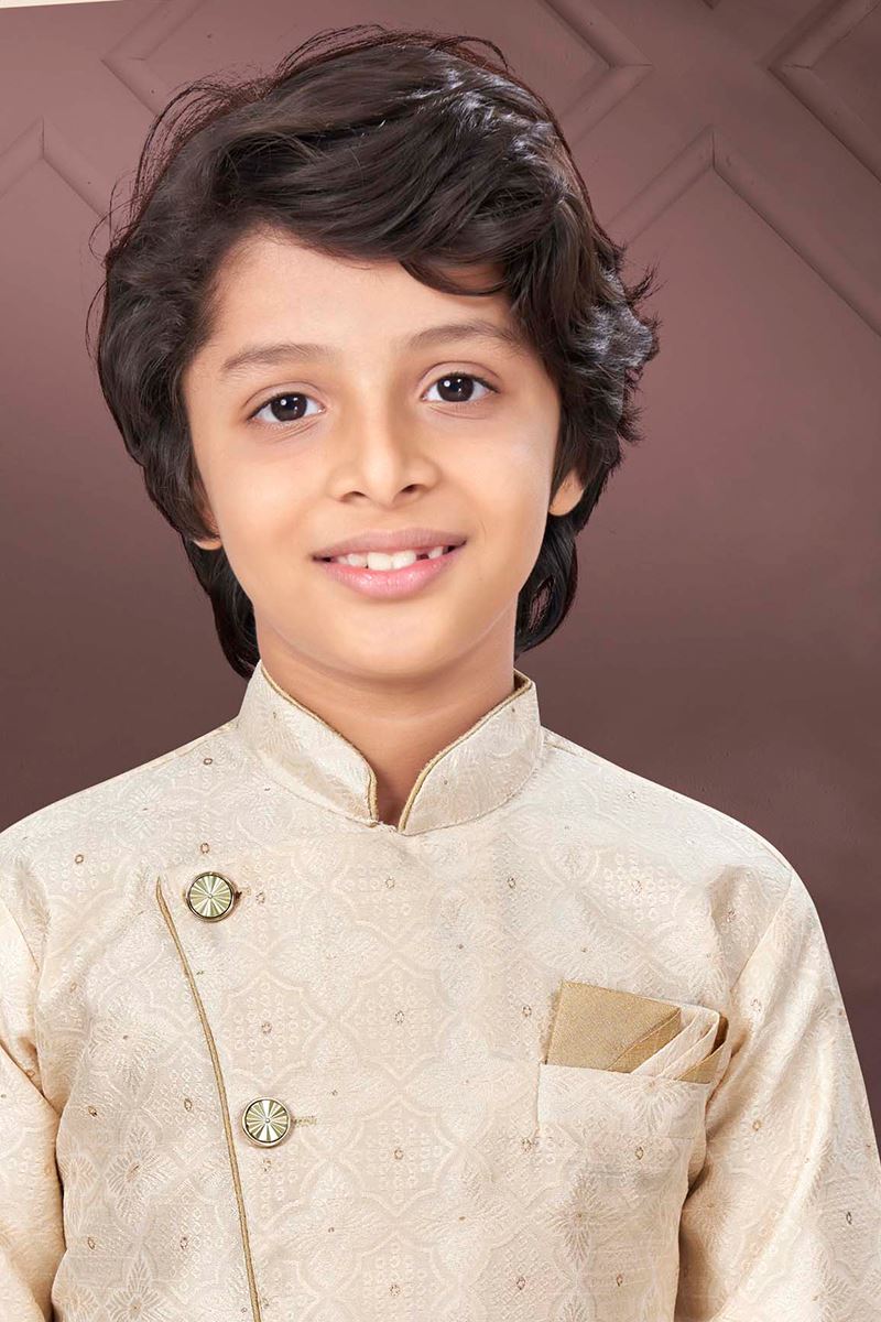 Awesome Gold Colored Designer Kid’s Kurta Pajama Set for Festivals, Engagements, Reception, and Party