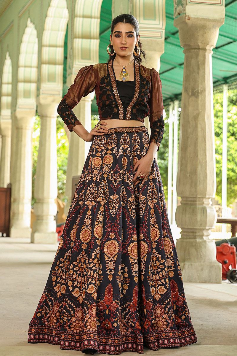 Fashionable Black Designer Indo-Western Lehenga Choli for Party