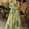 Bollywood Olive Green Designer Gown for Party, Mehendi, and Festivals