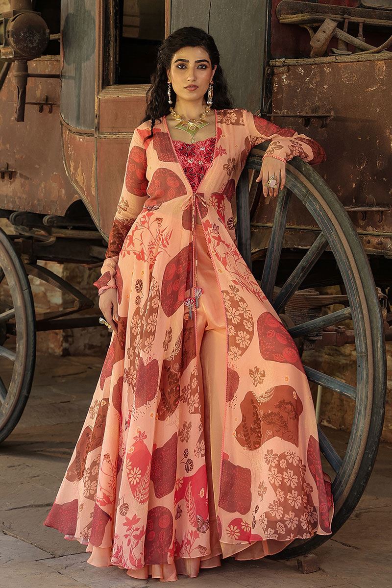 Dazzling Peach Designer Gown for Party and Festivals