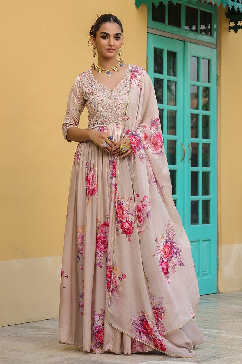 Delightful Peach Designer Gown for Party and Festivals