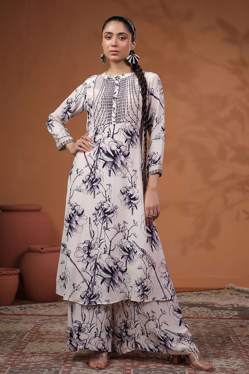 Mesmerizing Light Pink Semi Crepe Designer Palazzo Suit for Party and Festive wear