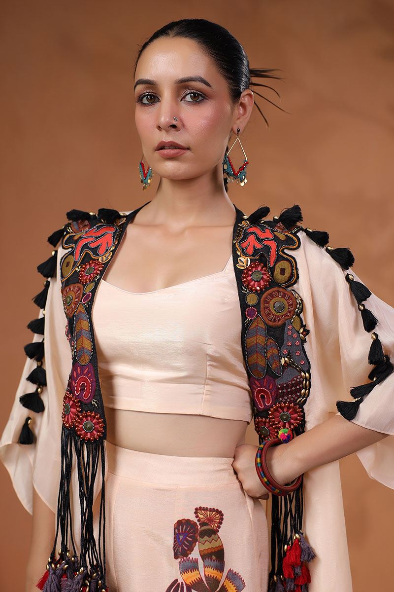 Fashionable Peach Designer Palazzo Suit with Fancy Jacket for Party and Sangeet