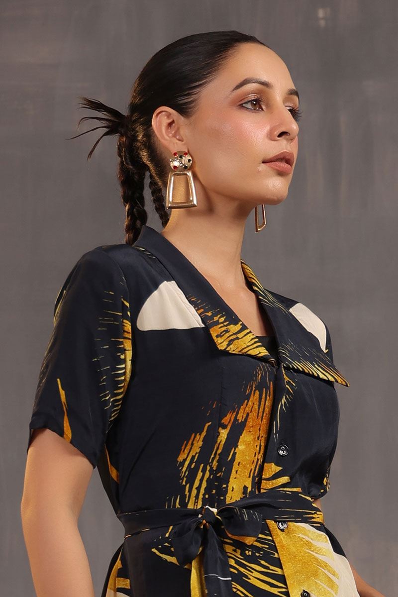 Flamboyant Black Semi Crepe Designer Co-Ord Set for Party