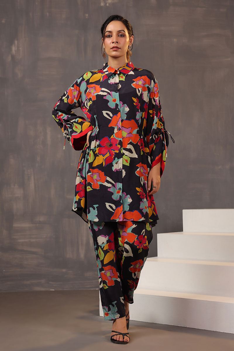 Amazing Black Floral Printed Designer Coord Set for Party