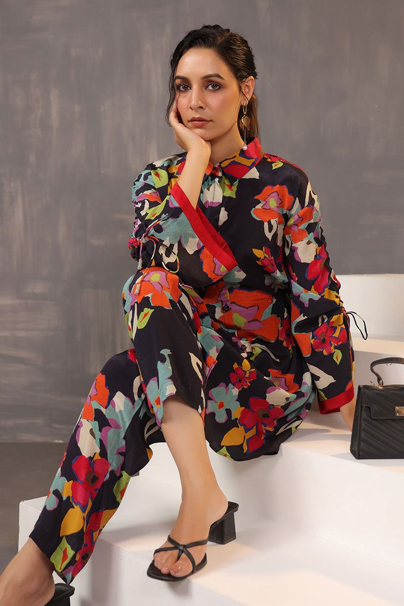 Amazing Black Floral Printed Designer Coord Set for Party