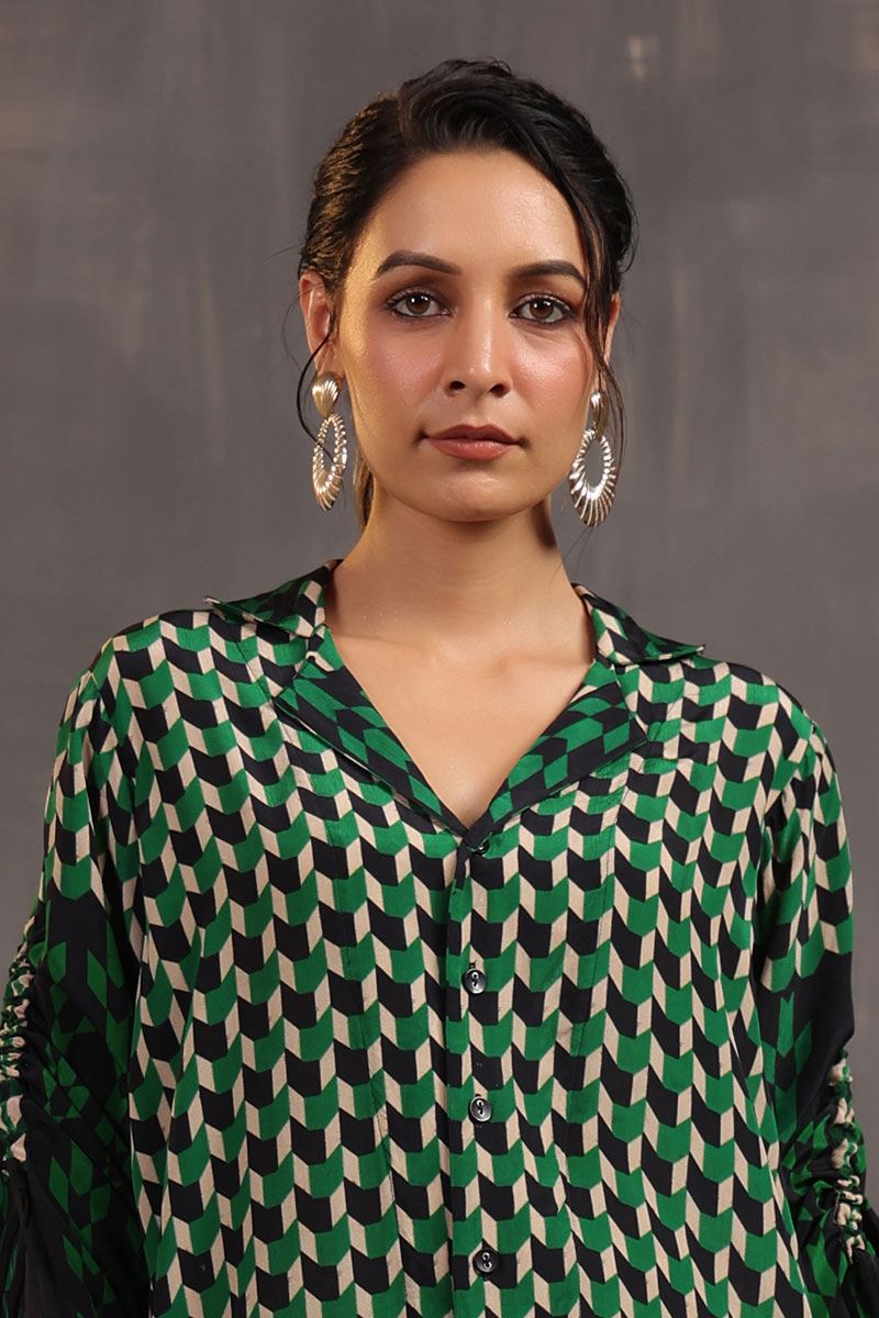 Pretty Green and Black Designer Co-Ord Set for Party