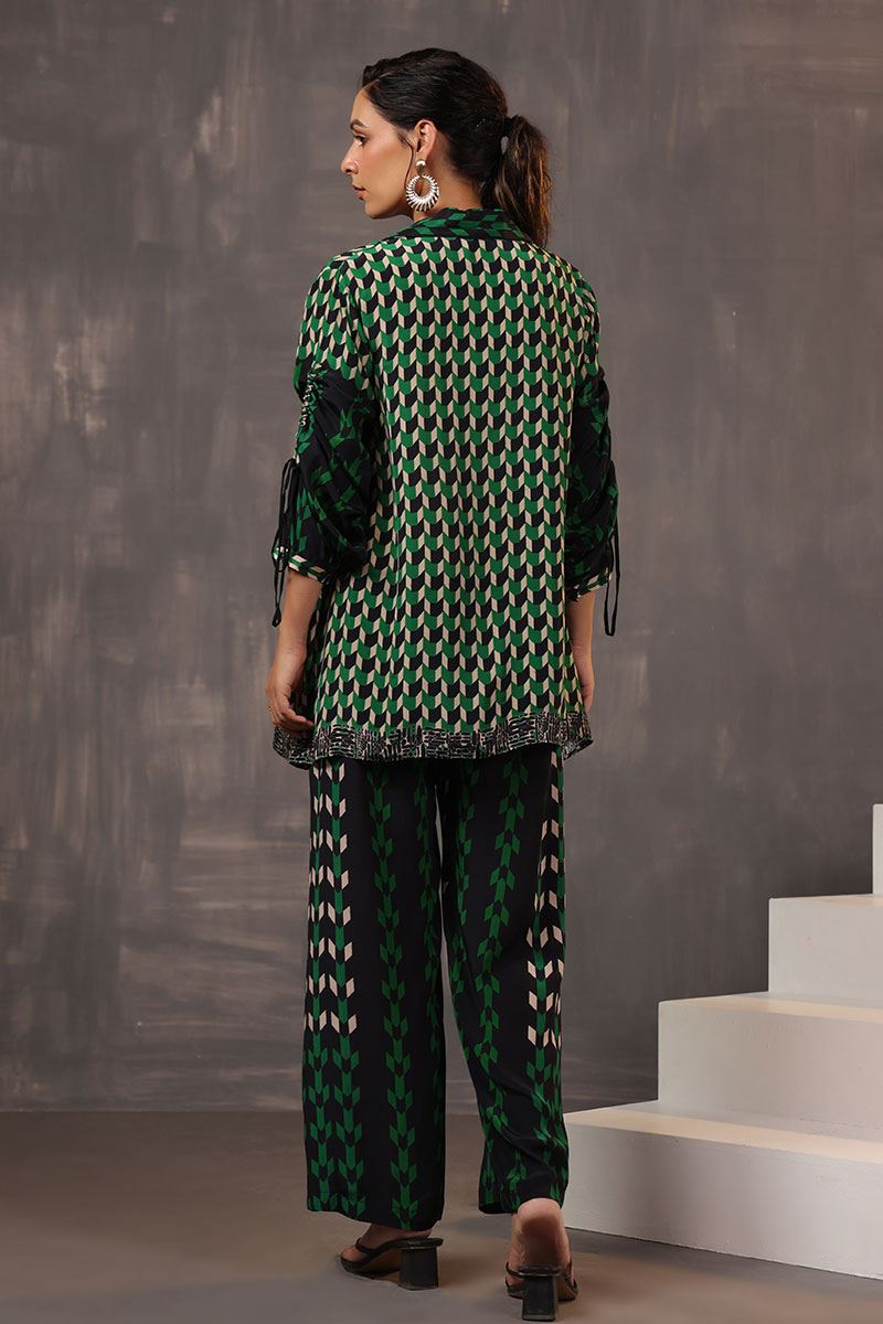 Pretty Green and Black Designer Co-Ord Set for Party