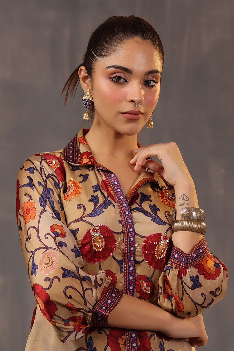 Breathtaking Beige Printed Designer Straight Cut Suit for Party and Festive wear