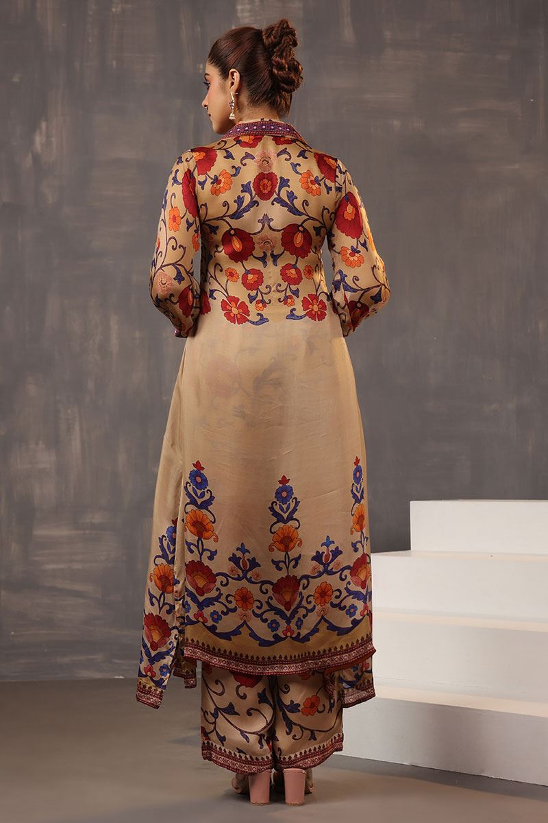 Breathtaking Beige Printed Designer Straight Cut Suit for Party and Festive wear