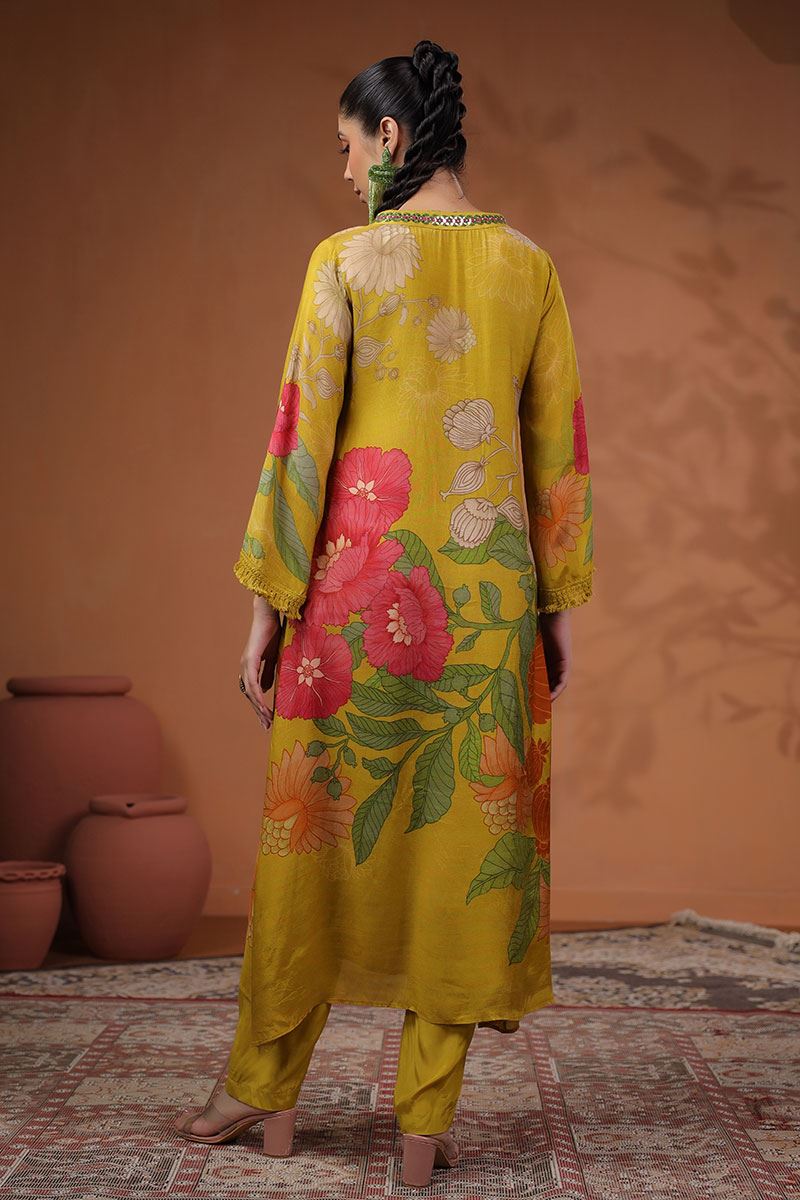 Aesthetic Mustard Muslin Designer Straight Cut Suit for Party and Haldi