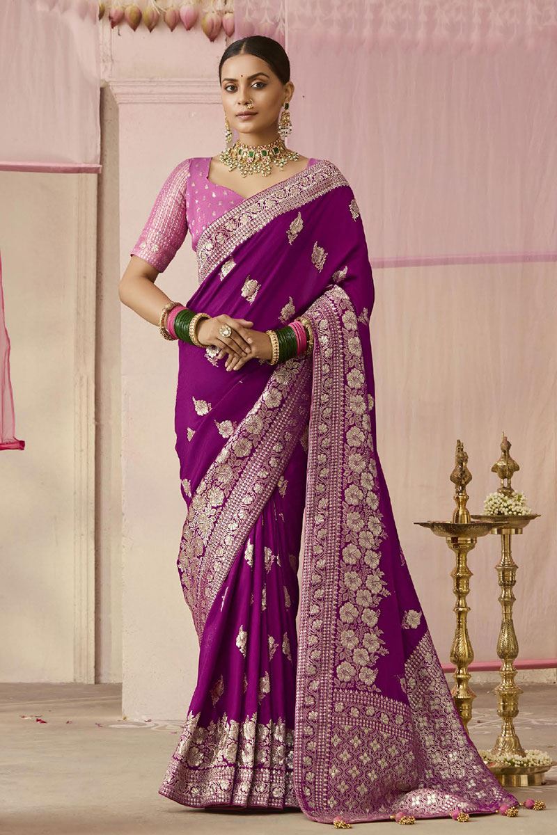 Spectacular Purple Designer Saree for Wedding, Engagement and Reception