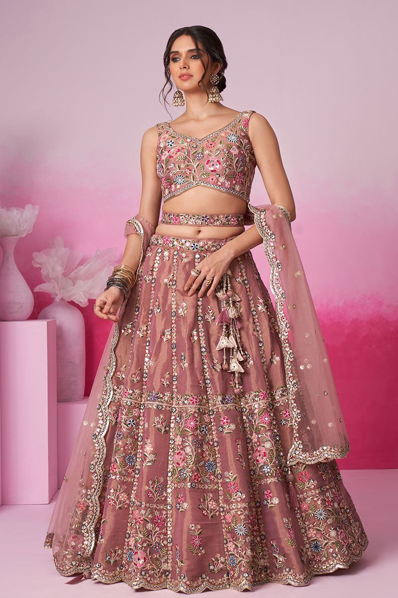 Splendid Rose Gold Designer Indo-Western Lehenga Choli for Reception and Engagement