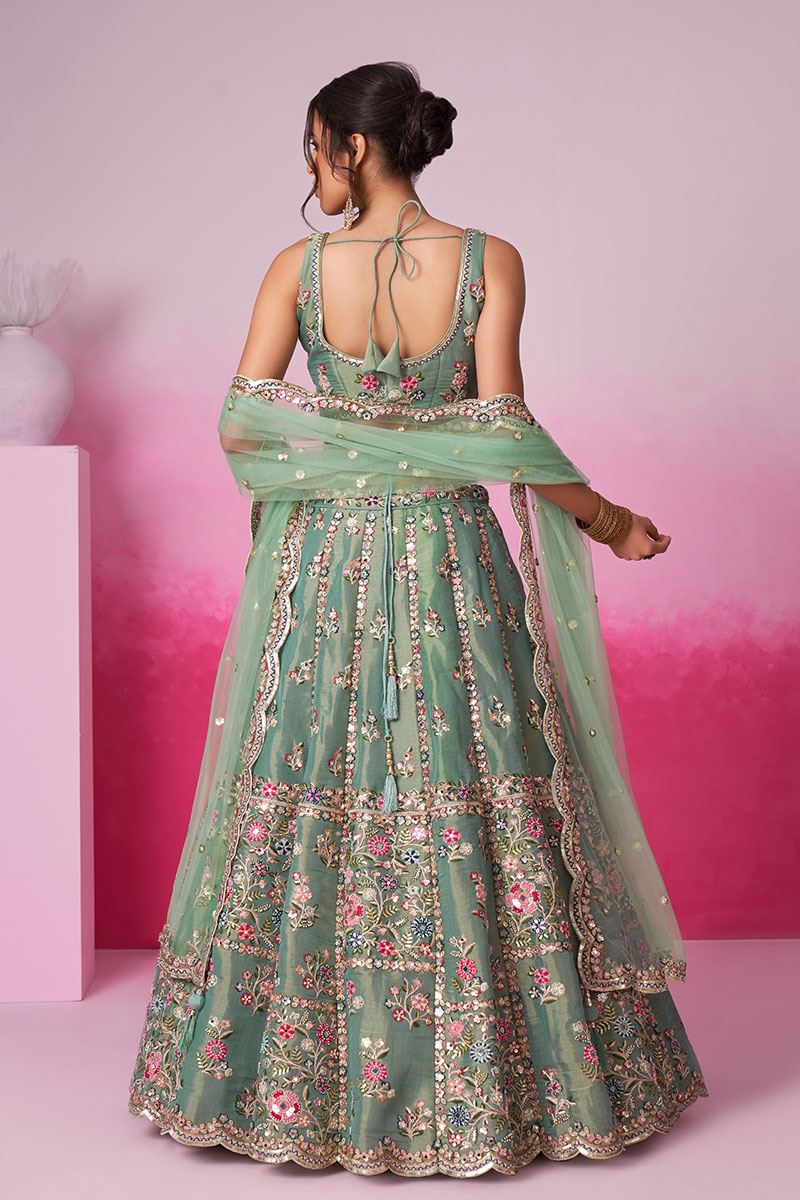 Outstanding Sea Green Designer Indo-Western Lehenga Choli for Reception and Engagement