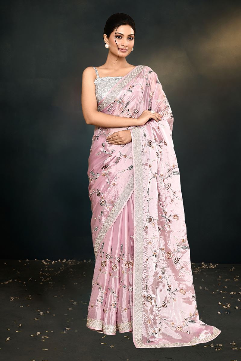 Gorgeous Satin Silk Designer Saree for Engagement and Reception
