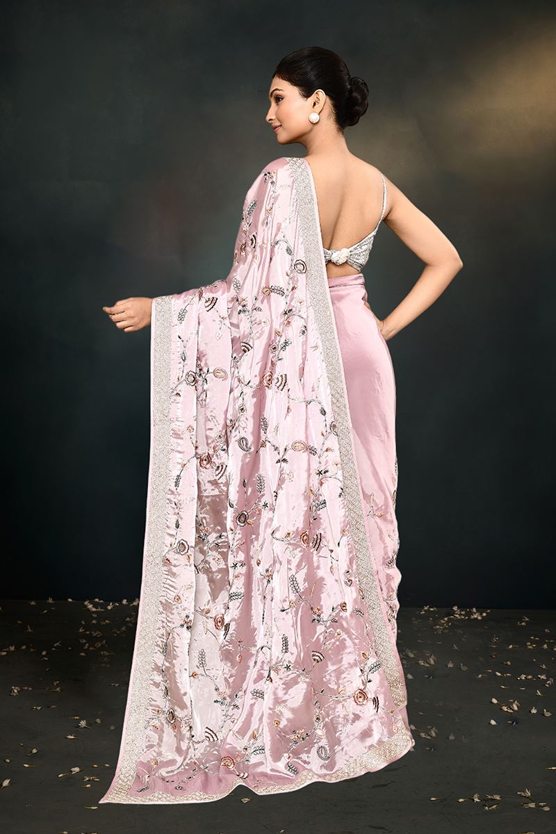 Gorgeous Satin Silk Designer Saree for Engagement and Reception