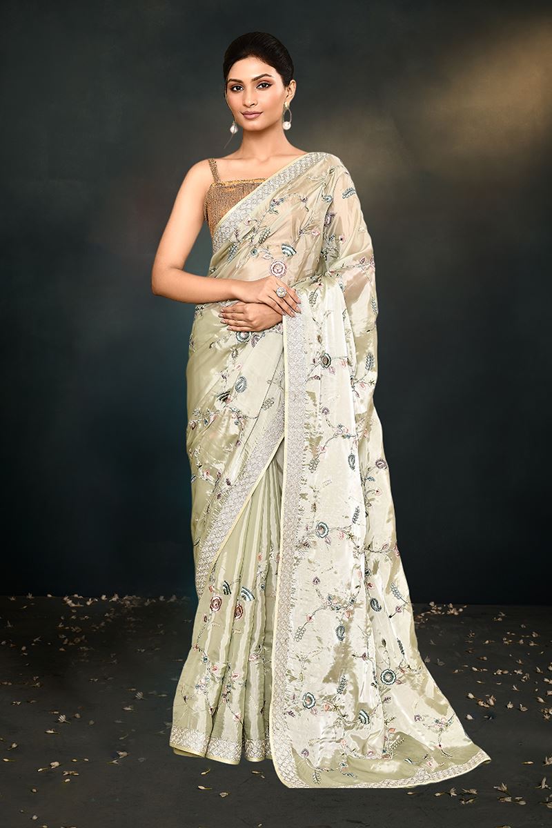 Breathtaking Satin Silk Designer Saree for Engagement and Reception