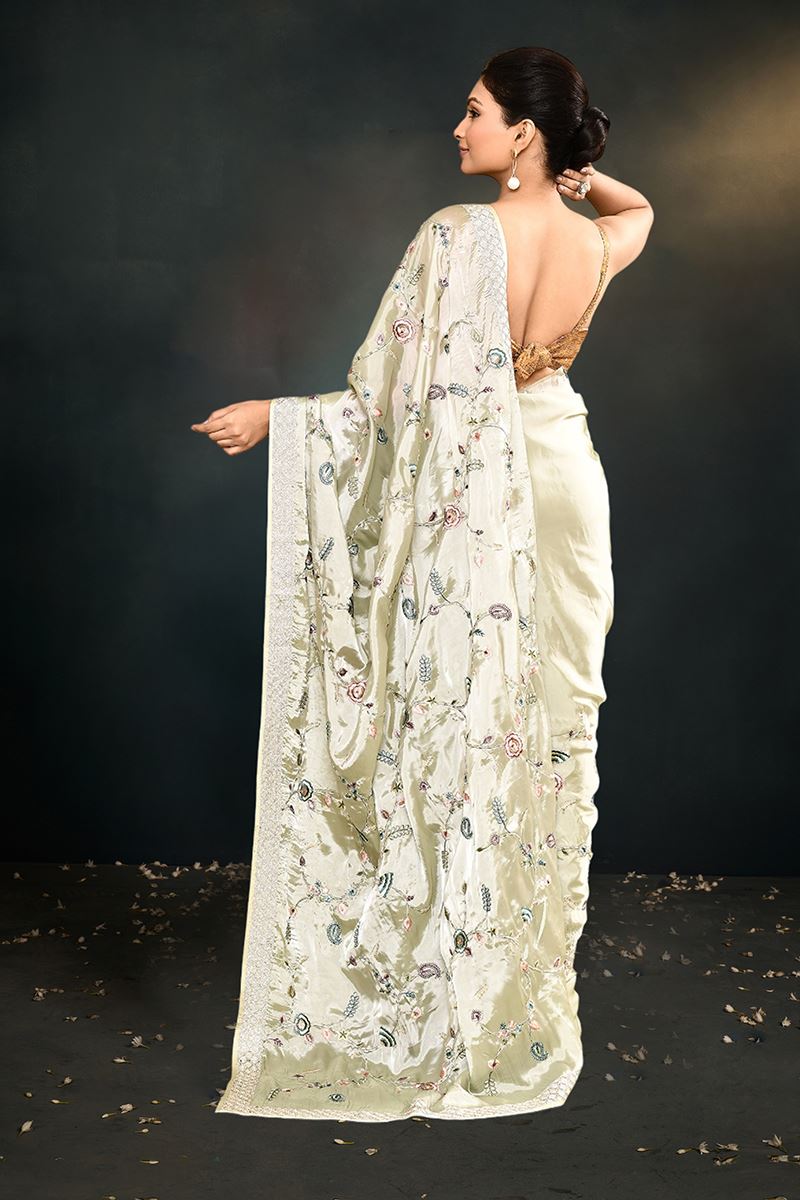 Breathtaking Satin Silk Designer Saree for Engagement and Reception