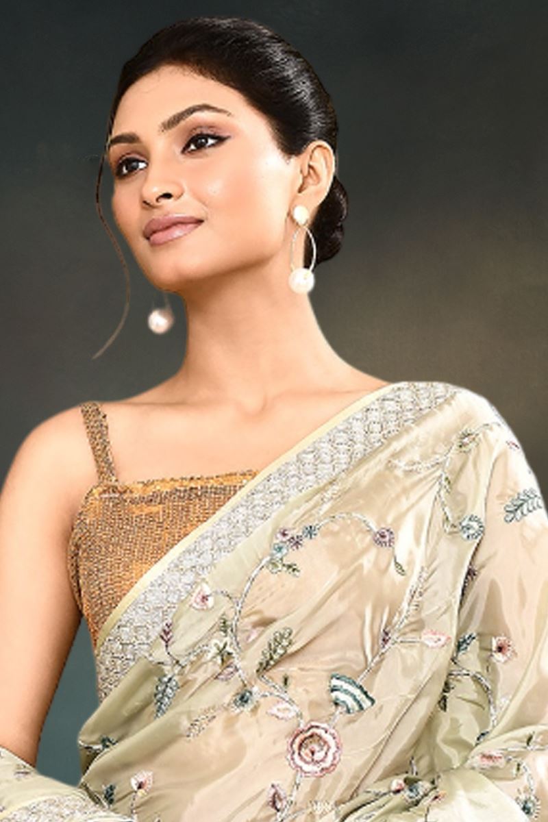 Breathtaking Satin Silk Designer Saree for Engagement and Reception