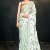 Captivating Green Satin Silk Designer Saree for Engagement and Reception