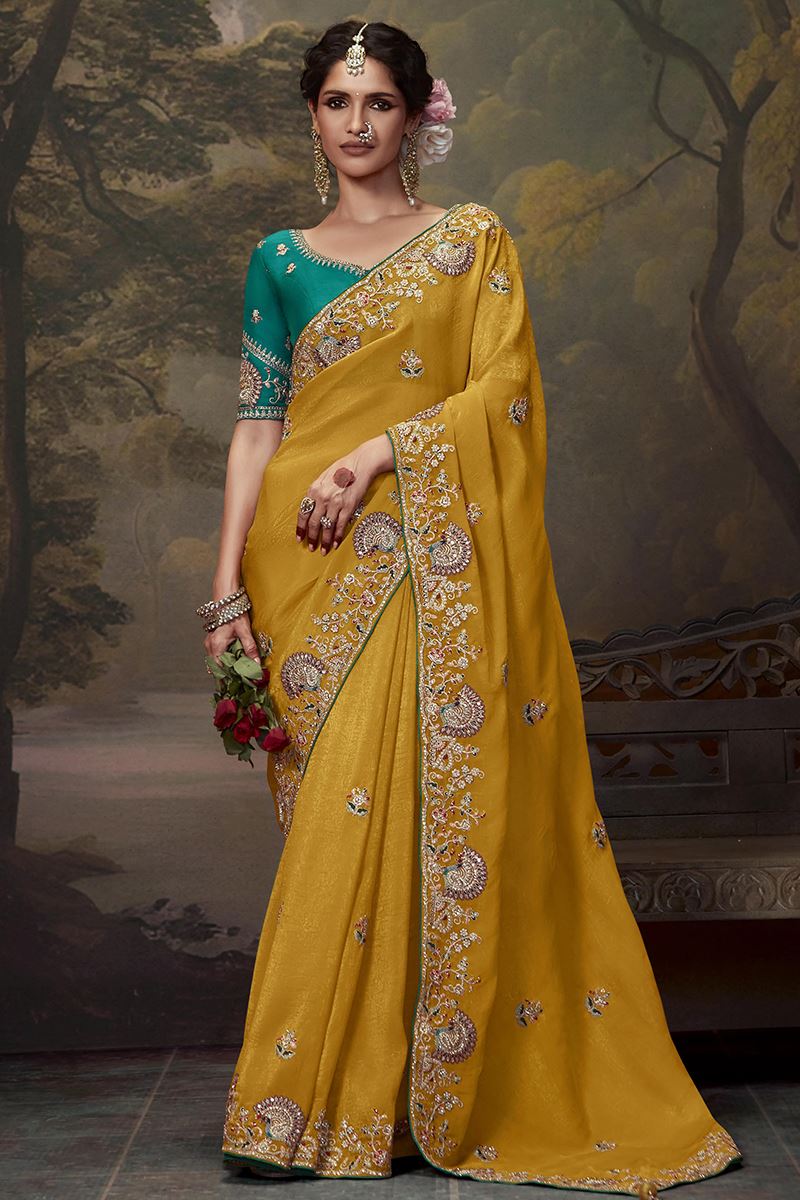 Alluring Pure Silk Designer Saree for Haldi, Wedding and Reception