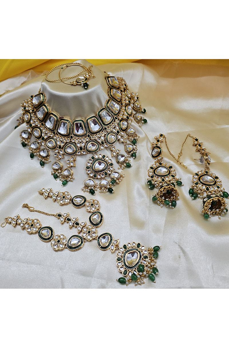 Charming Green Designer Bridal Necklace Set for Wedding, Reception, and Mehendi