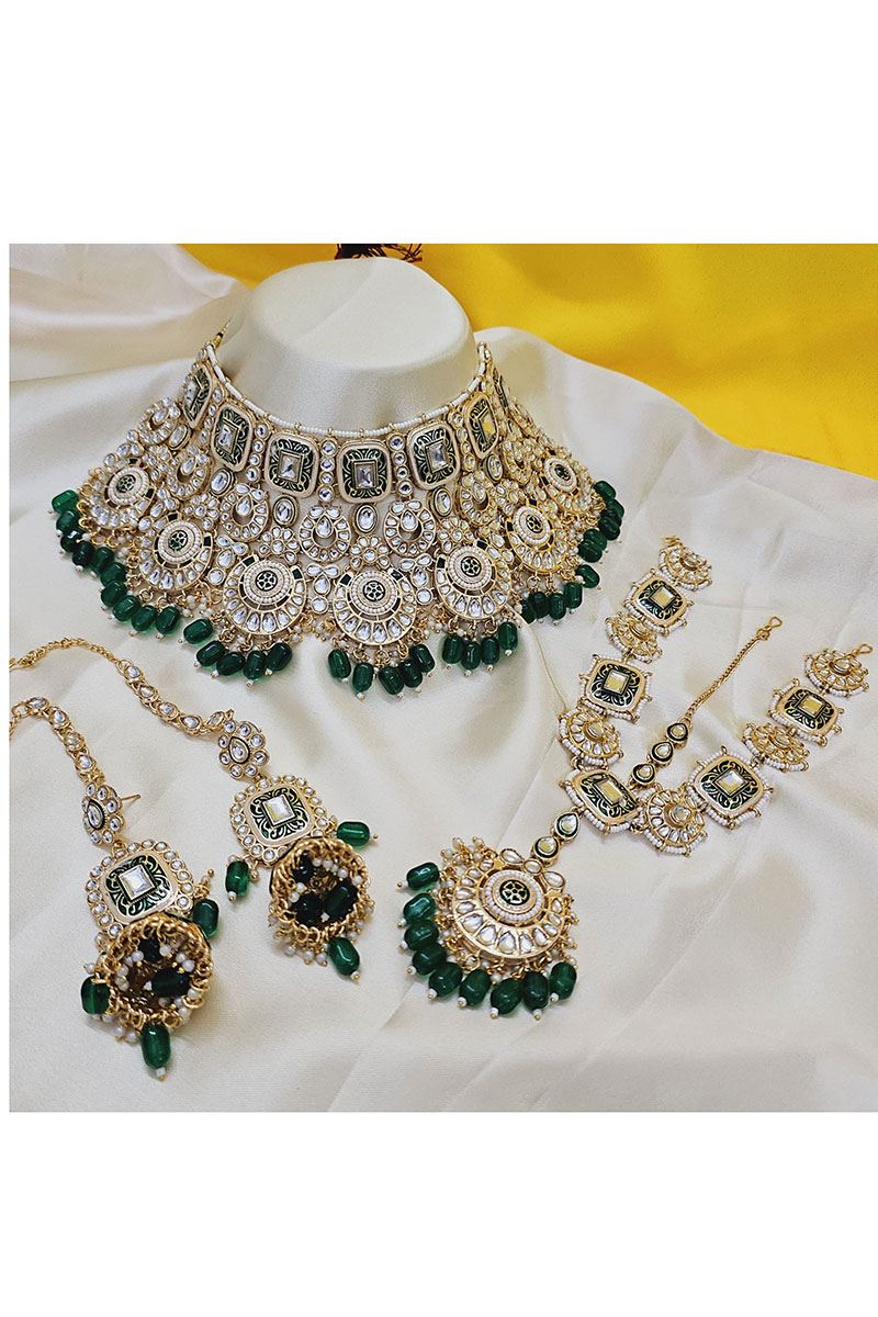Exuberant Green Designer Bridal Necklace Set for Wedding, Reception, and Mehendi