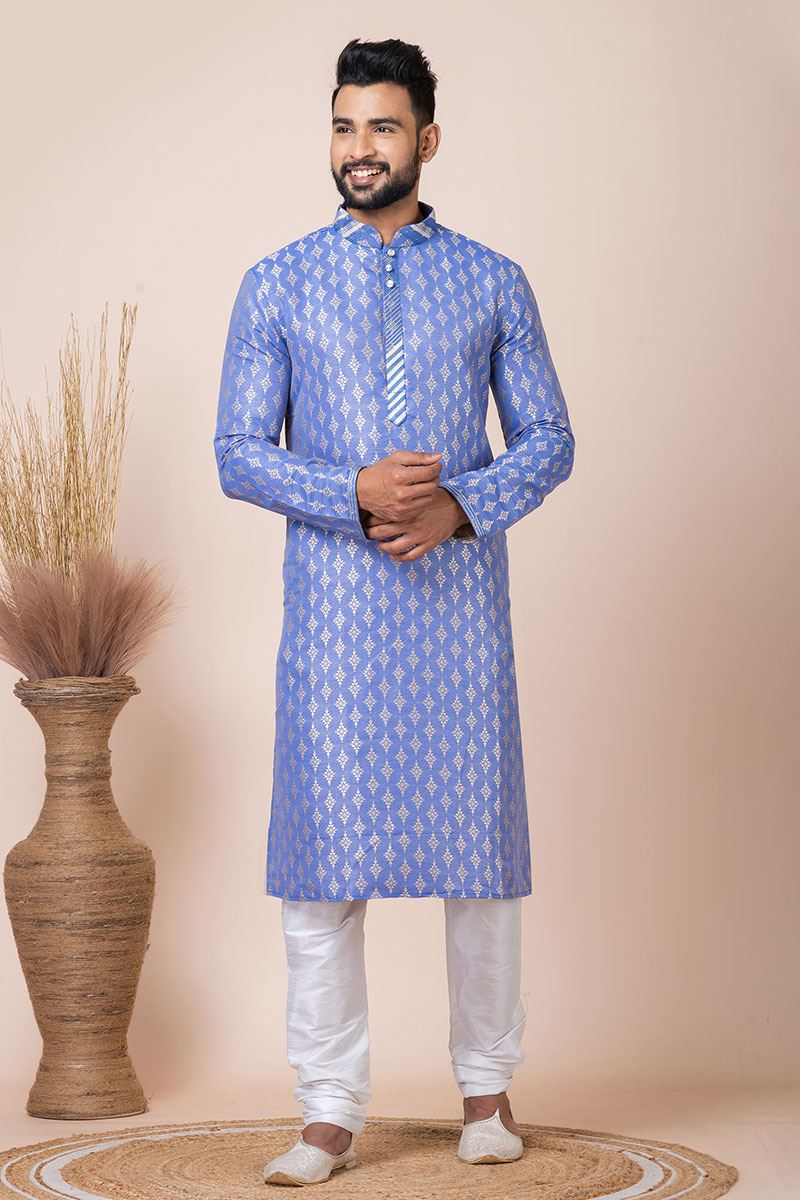 Enticing Blue Designer Kurta Pyjama Set for Engagement, Reception, Festivals, and Party