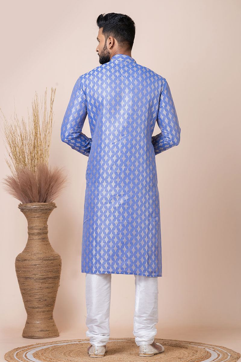 Enticing Blue Designer Kurta Pyjama Set for Engagement, Reception, Festivals, and Party