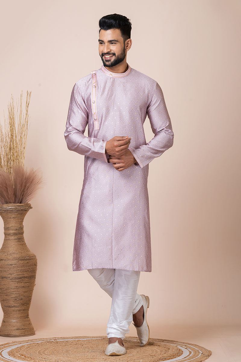 Splendid Peach Indo-Western Designer Kurta Pyjama Set for Engagement, Reception, and Party