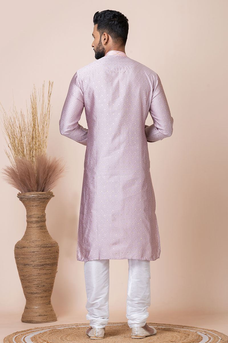 Splendid Peach Indo-Western Designer Kurta Pyjama Set for Engagement, Reception, and Party