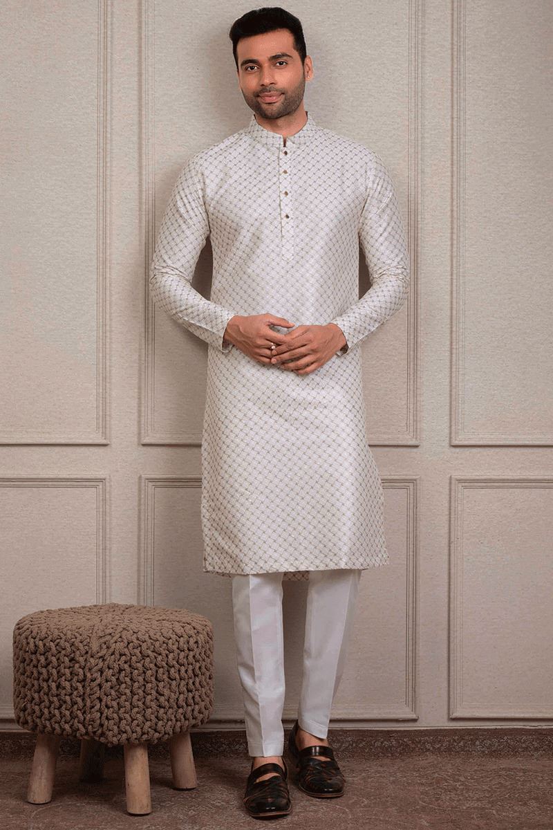 Classy Cream Designer Kurta Pant Set for Engagement and Festival