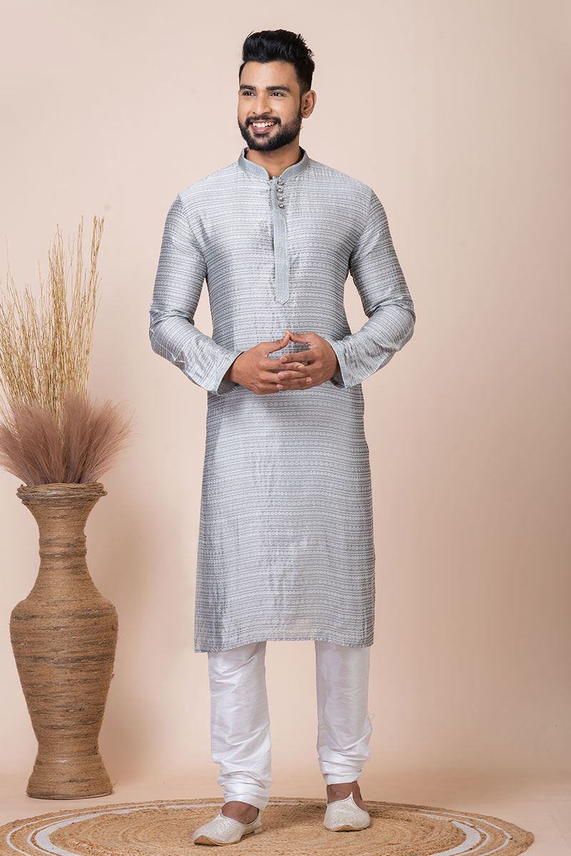 Amazing Grey Designer Kurta Pyjama Set for Engagement, Reception, Festivals, and Party