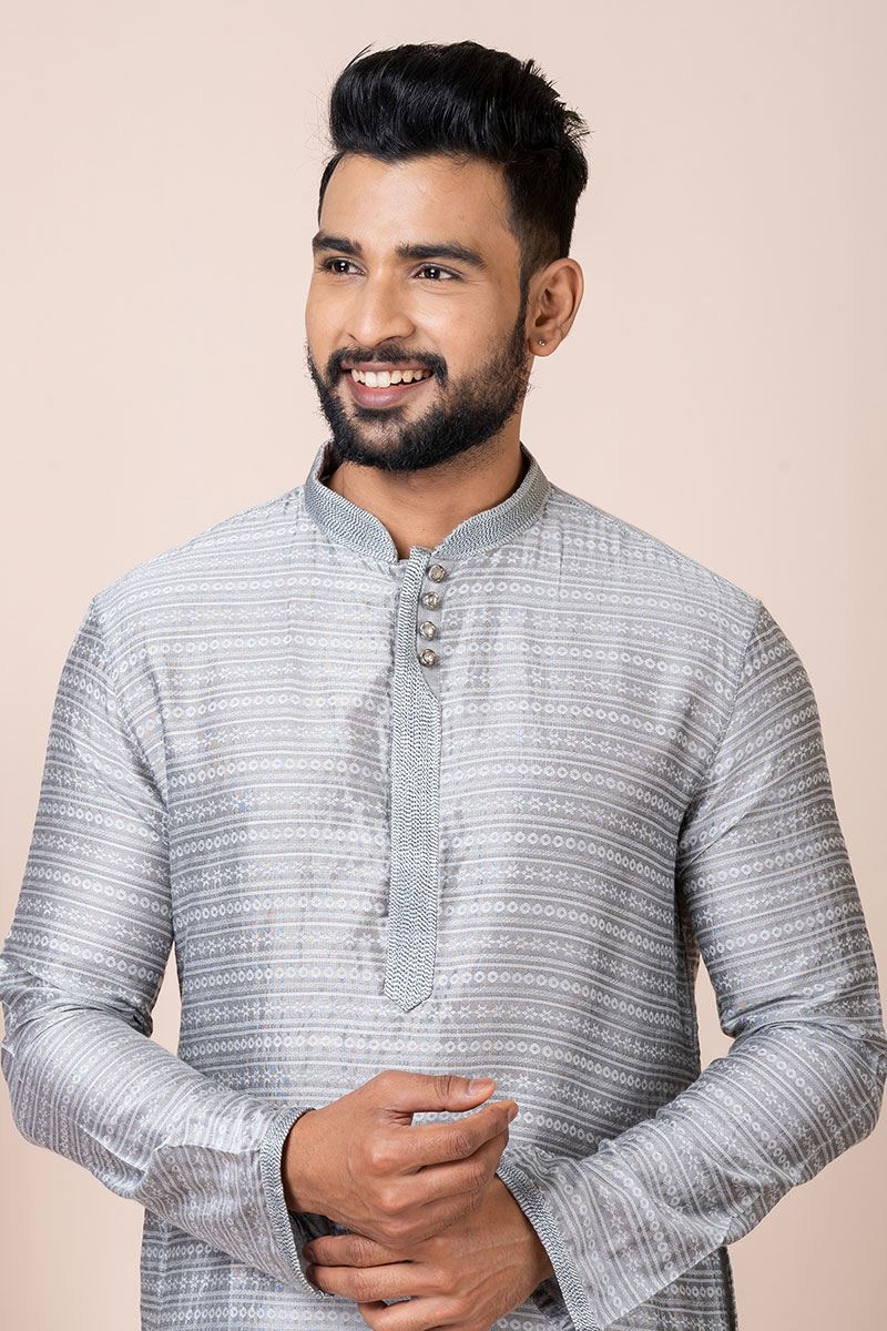 Amazing Grey Designer Kurta Pyjama Set for Engagement, Reception, Festivals, and Party