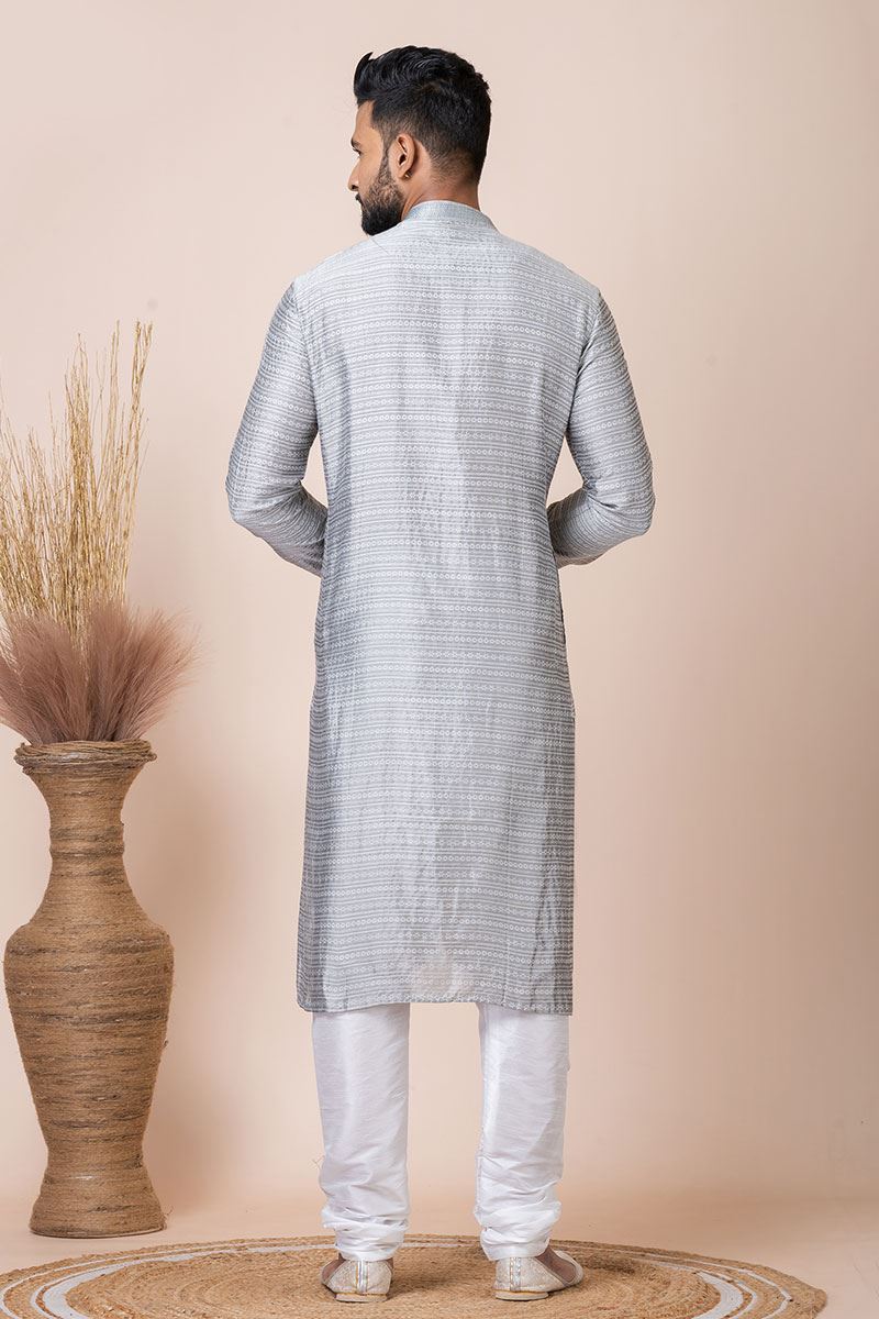 Amazing Grey Designer Kurta Pyjama Set for Engagement, Reception, Festivals, and Party