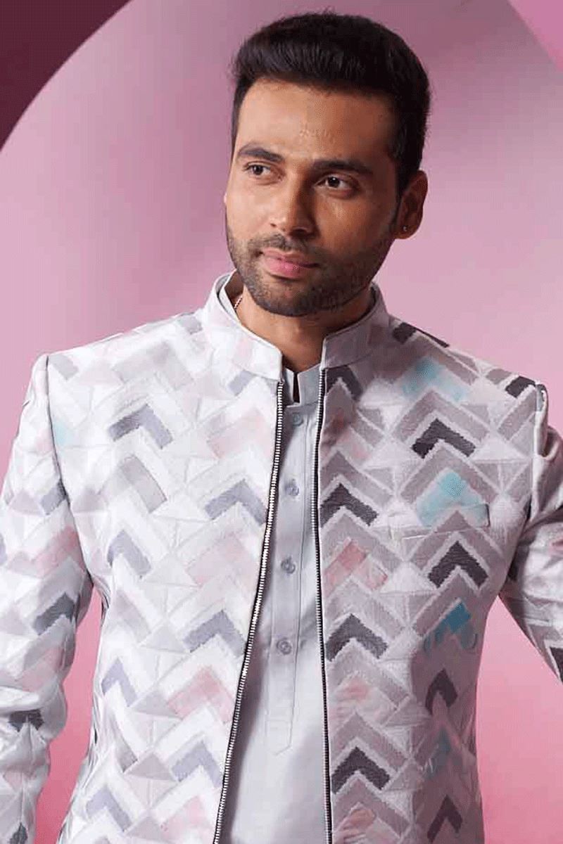 Exuberant Grey Designer 3-Piece Men’s Suit for Party, Engagement, and Reception