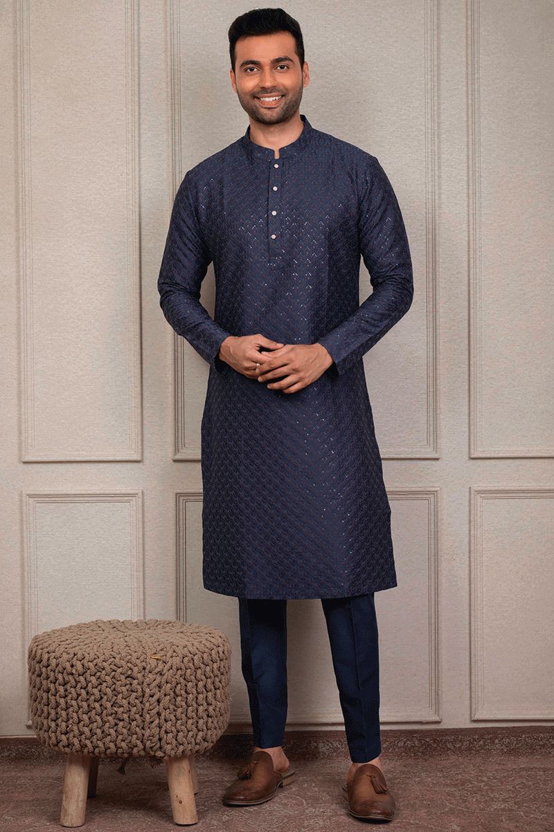 Exuberant Navy Blue Designer Kurta Pant Set for Engagement, Wedding, Reception, and Festival