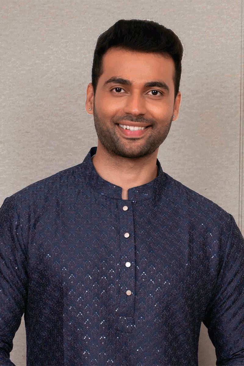 Exuberant Navy Blue Designer Kurta Pant Set for Engagement, Wedding, Reception, and Festival