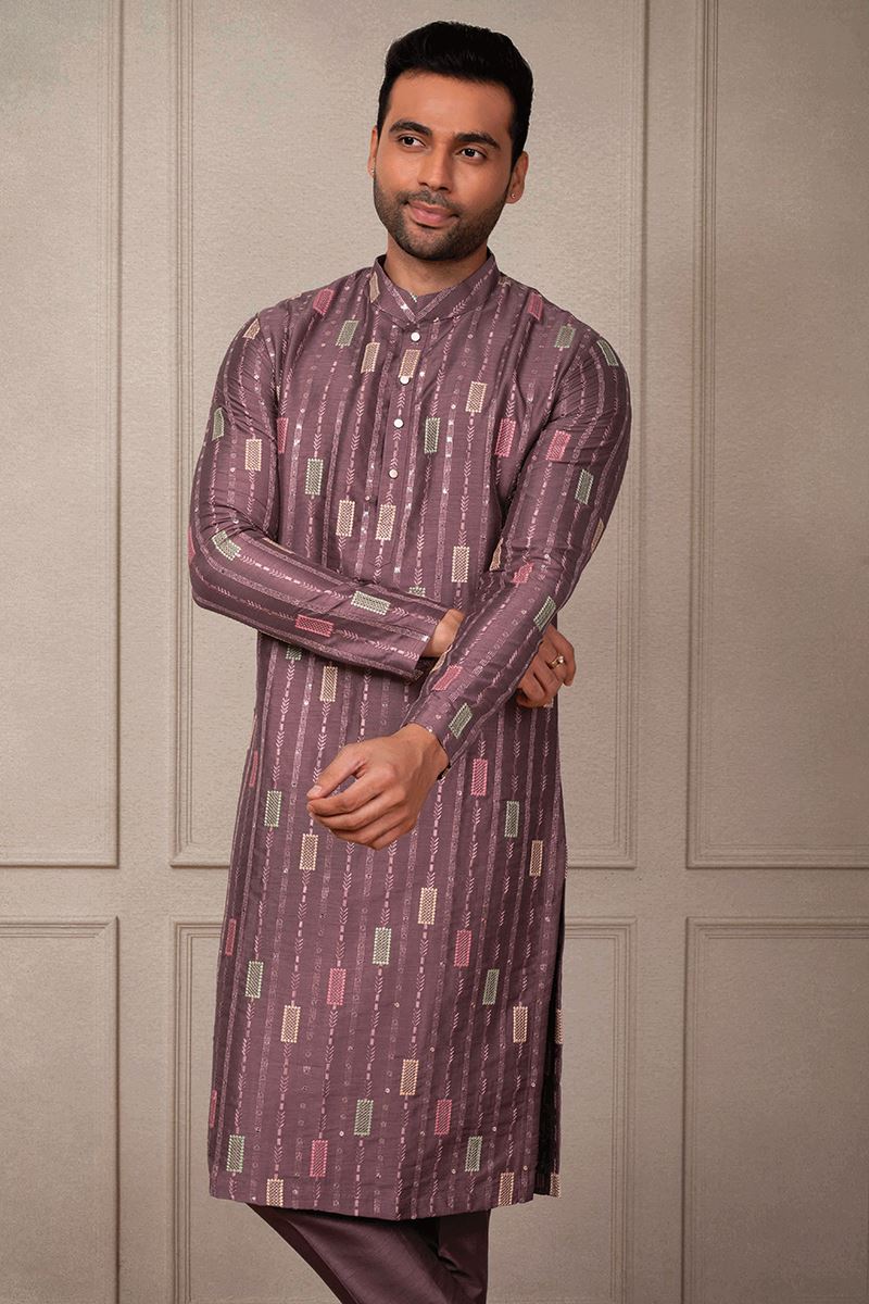 Delightful Violet Pink Designer Kurta Pant Set for Party and Festivals