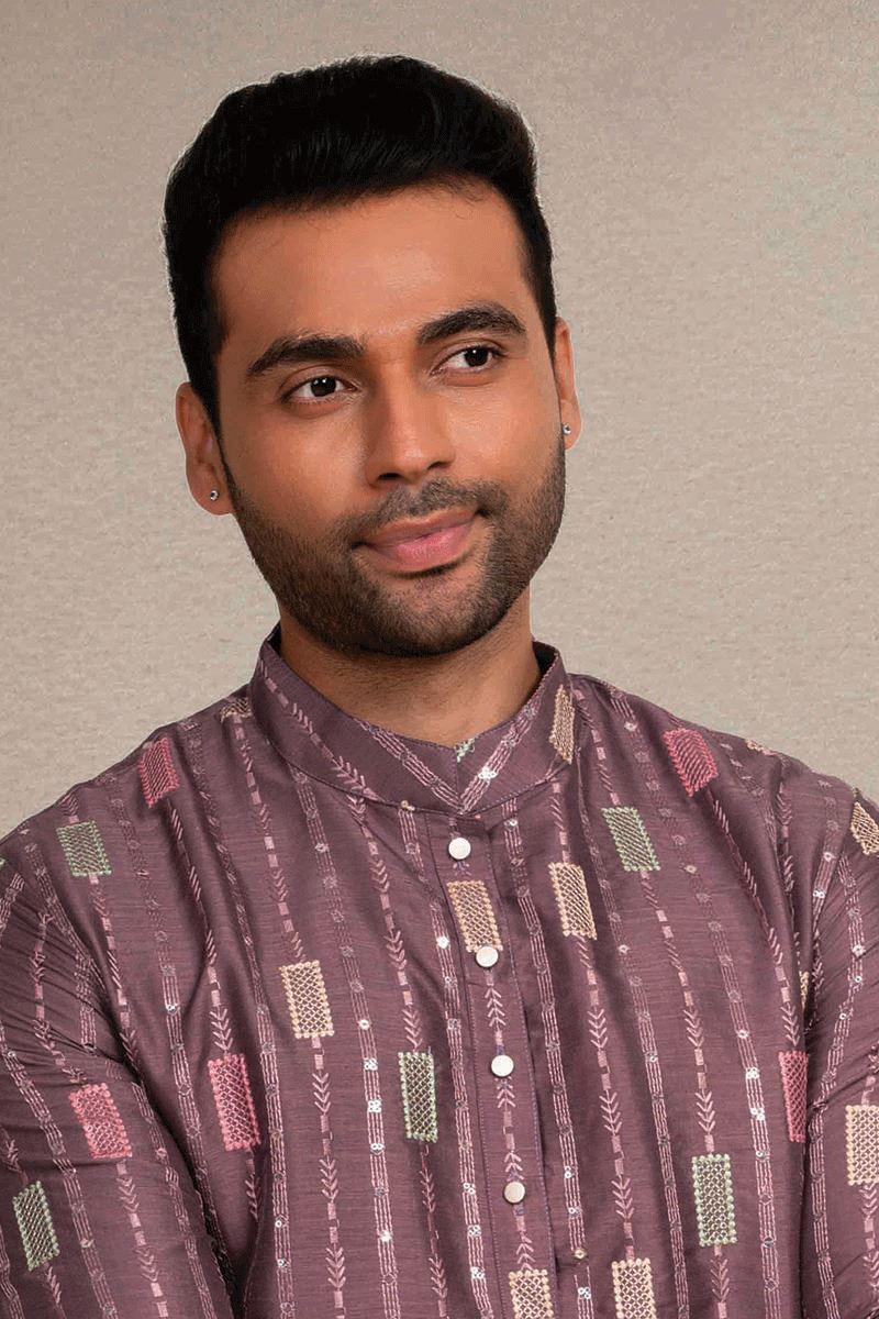 Delightful Violet Pink Designer Kurta Pant Set for Party and Festivals