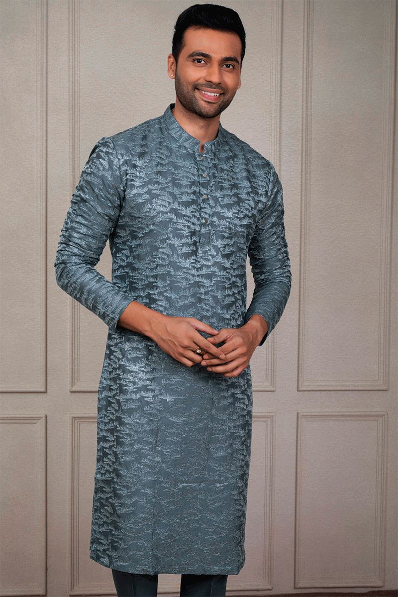 Impressive Turquoise Blue Designer Kurta Pant Set for Engagement, Reception, Wedding, Party, and Festivals