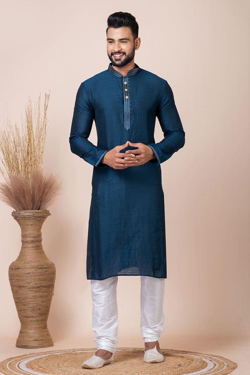 Marvelous Dark Blue Designer Kurta Pyjama Set for Engagement, Party, and Festivals