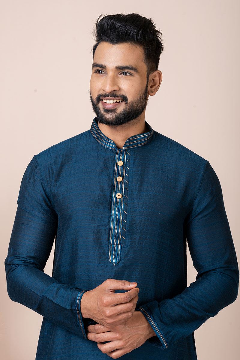 Marvelous Dark Blue Designer Kurta Pyjama Set for Engagement, Party, and Festivals