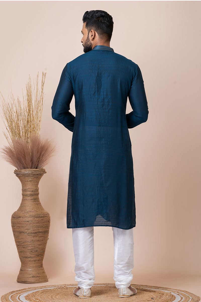 Marvelous Dark Blue Designer Kurta Pyjama Set for Engagement, Party, and Festivals