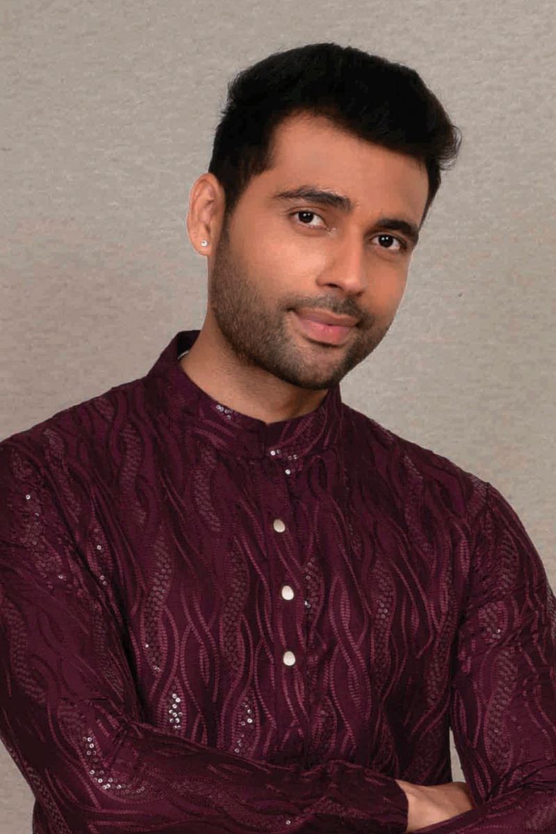 Magnificent Wine Designer Kurta Pant Set for Engagement, Reception, Wedding, Party, and Festivals