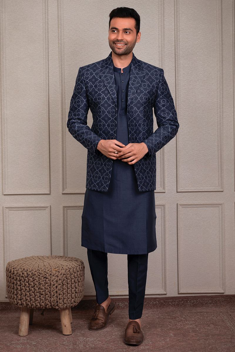 Exquisite Navy Blue Designer 3-Piece Men’s Suit for Reception, Wedding, and Festivals